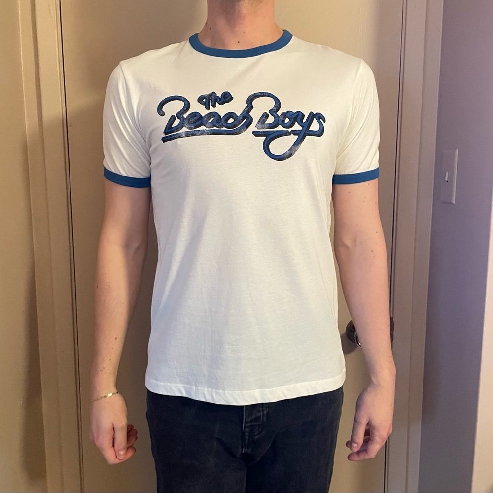 Zara White Tee with Blue Trim